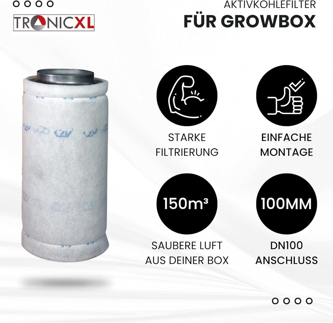 Premium Aktivkohlefilter 100mm Grow für Growbox Zelt Box Schrank Abluft Geruch Gerüche neutralisiere