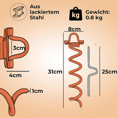 4X Bodenanker Erdanker für Trampolin, Schaukel, Pavillon | Massive Zeltheringe in Signalfarbe aus 1c