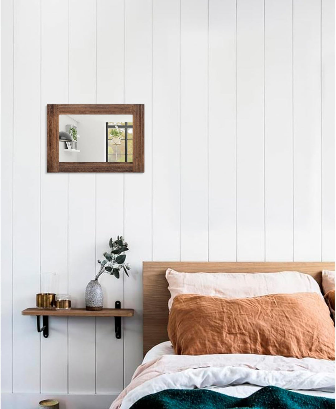 Holzspiegel, rechteckig, gerahmt, rustikaler Vintage-Spiegel, Dekoration, Bauernhaus, Schlafzimmer,