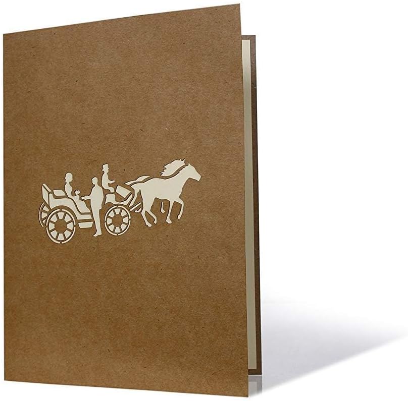 Schöne Karte zur Hochzeit aus Kraftpapier, Paar in Hochzeitskutsche, Karte für Verliebte, Hochzeitsk