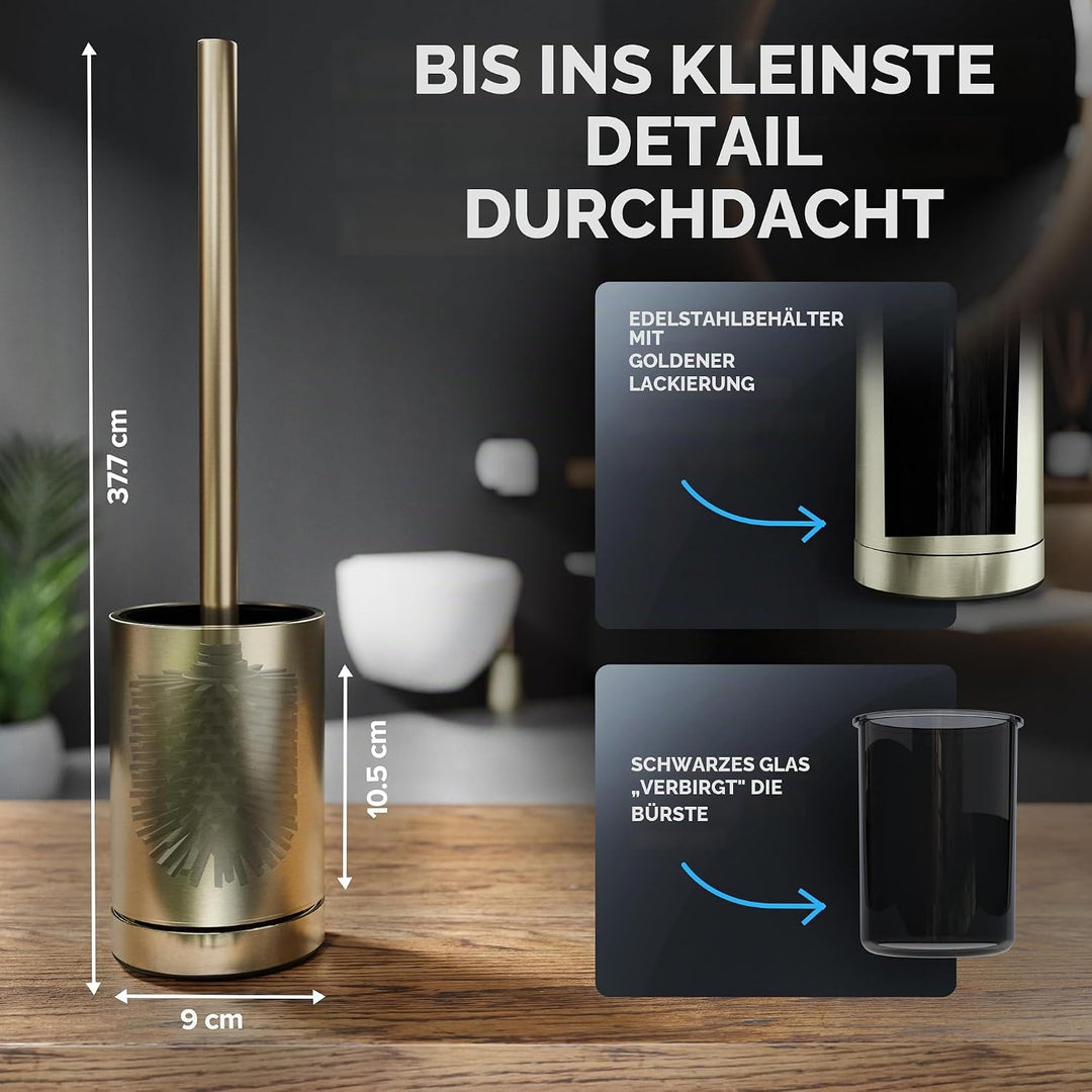ovimar Toilettenbürste ROMO Gold | Silikon Klobürste | Belüftungsfunktion | frei stehend | Edelstahl
