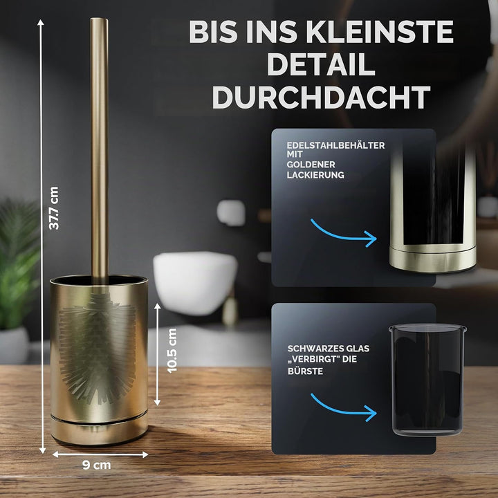 ovimar Toilettenbürste ROMO Gold | Silikon Klobürste | Belüftungsfunktion | frei stehend | Edelstahl