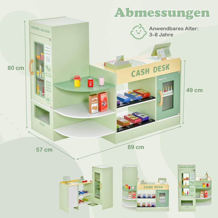 GOPLUS Kinder Kaufladen, Supermarkt aus Holz, Kaufmannsladen mit mit Kasse, POS-Automat & Verkaufsau