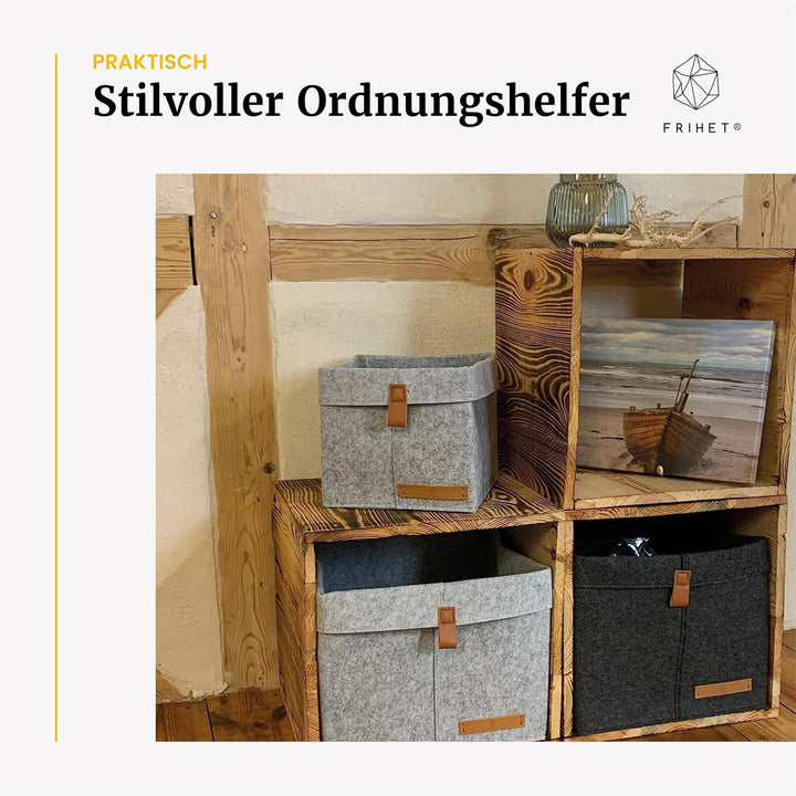 FRIHET® Filz Aufbewahrungskorb für KALLAX Regal | Ordnungsbox in Grau | Filztasche Organizer | Gr. 2