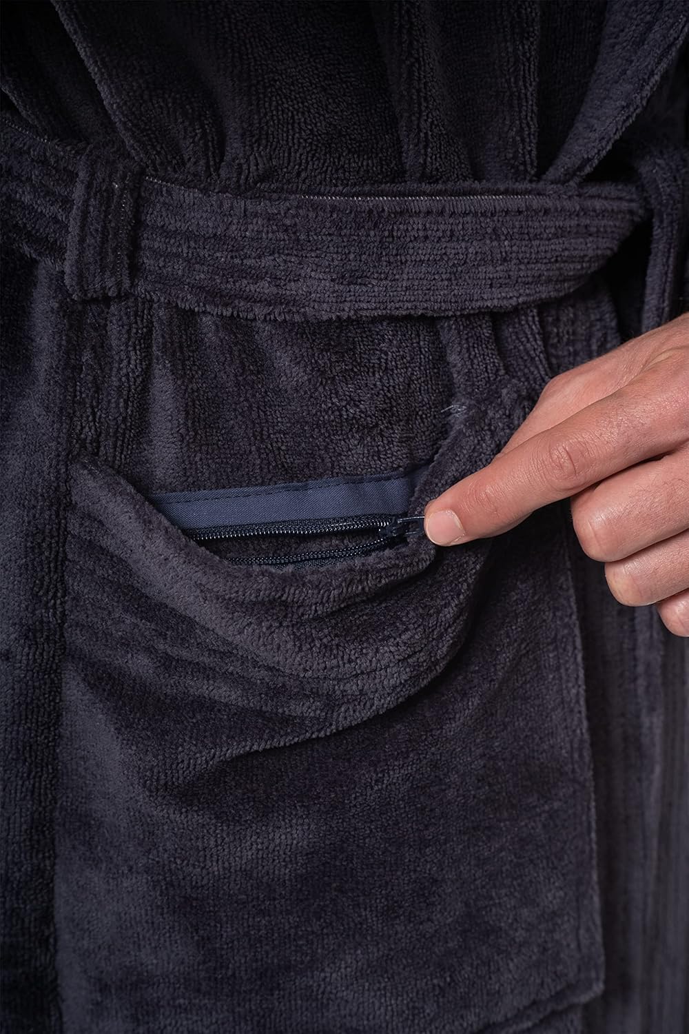 Morgenstern Bademantel Herren mit Kapuze Luxus Frottee Velours Lang XXL Grau, XXL Grau