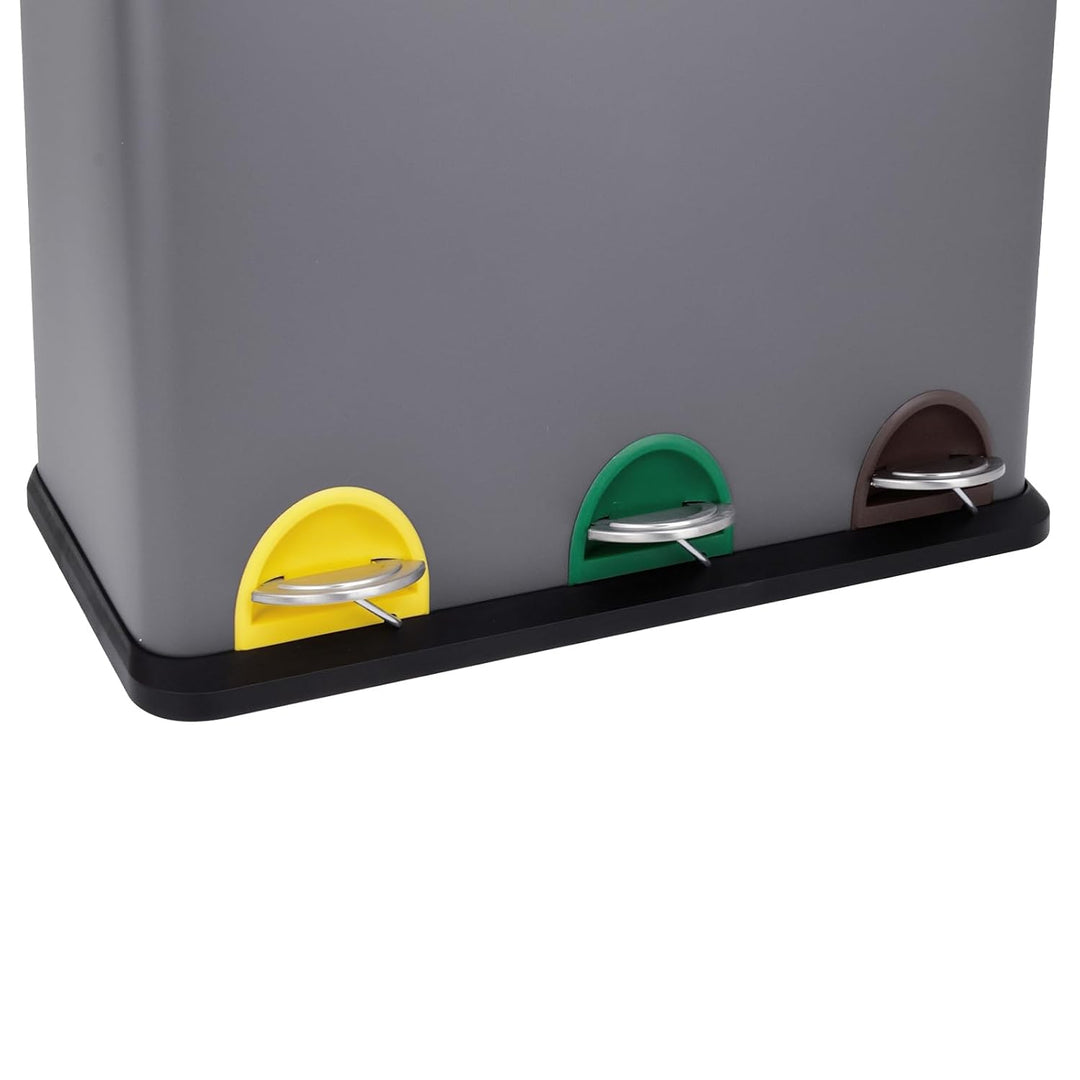 SVITA TC3X15 Treteimer 45 Liter Grau 3X 15L dreifach Abfalleimer 3er-Mülleimer Mülltrennung