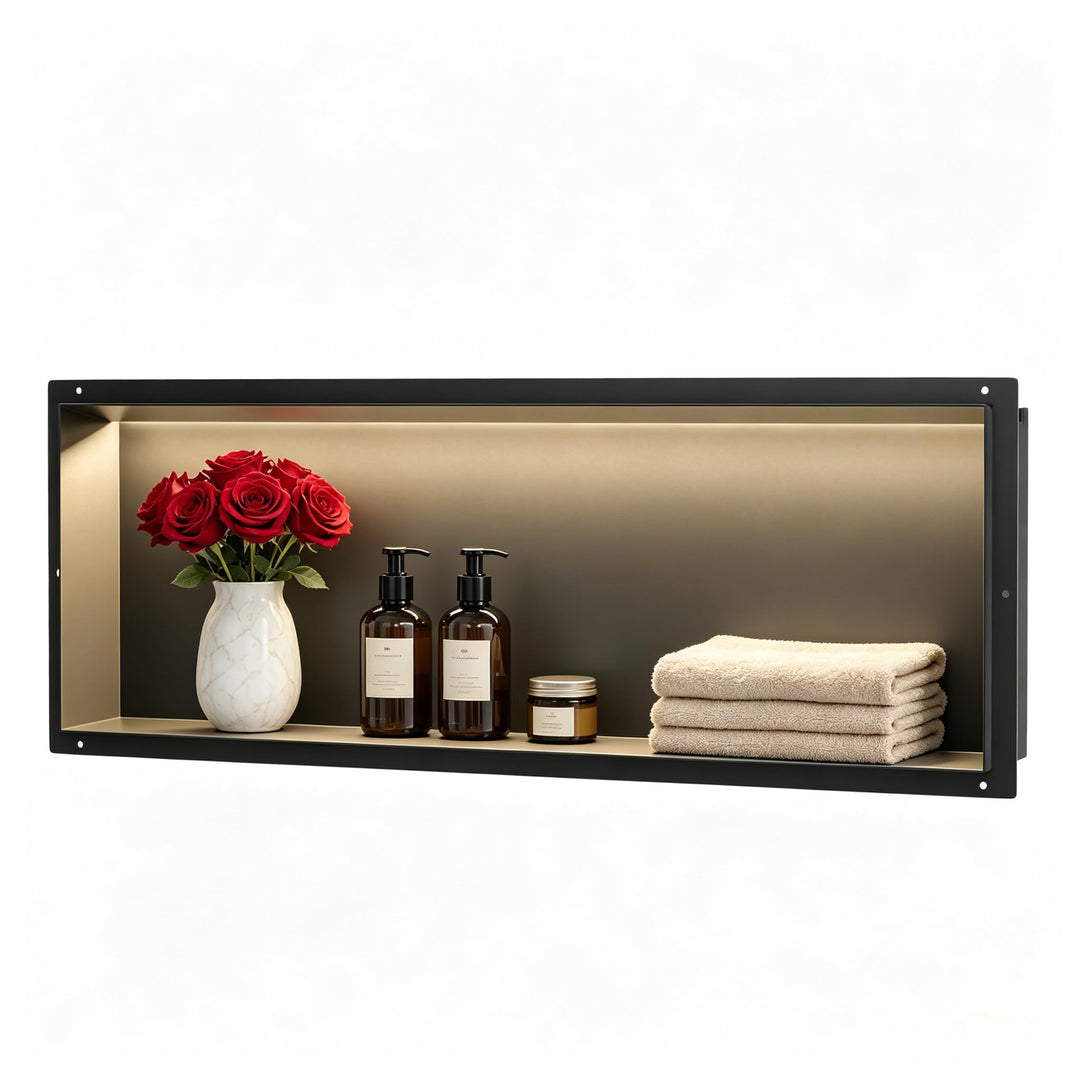 Wandnische Dusche Edelstahl, wasserdichte Nische mit LED-Licht, Eingebettete Duschnische 90x30x10cm,