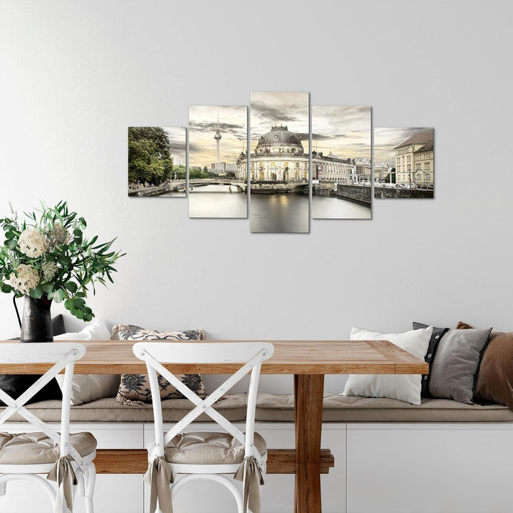 Runa Art Wandbilder Berlin 5 Teilig Bild auf Vlies Leinwand Deko Wohnzimmer Büro Fernsehturm Beige S