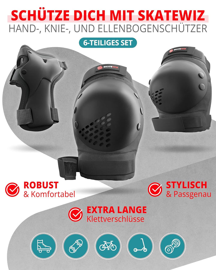 SKATEWIZ Skate Protektoren für Kinder &amp; Erwachsene in 6 Farben - Knieschützer Kinder Set [6pc] SMASH