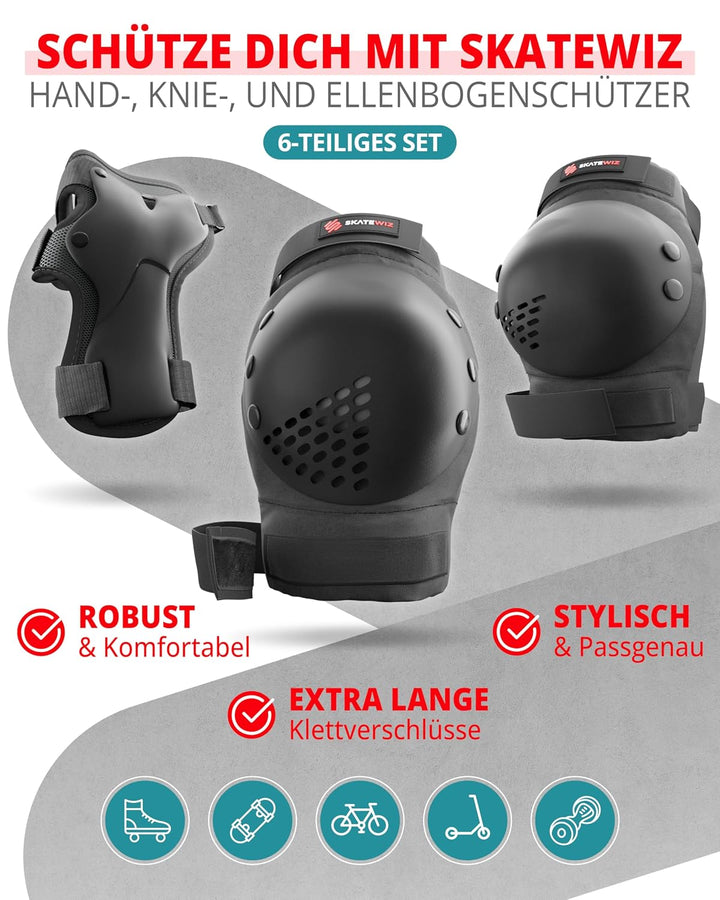 SKATEWIZ Skate Protektoren für Kinder &amp; Erwachsene in 6 Farben - Knieschützer Kinder Set [6pc] SMASH