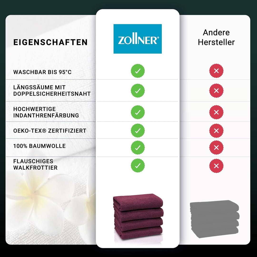 ZOLLNER 4er Set Handtücher, 50x100 cm, Baumwolle, Kochfest, brombeer