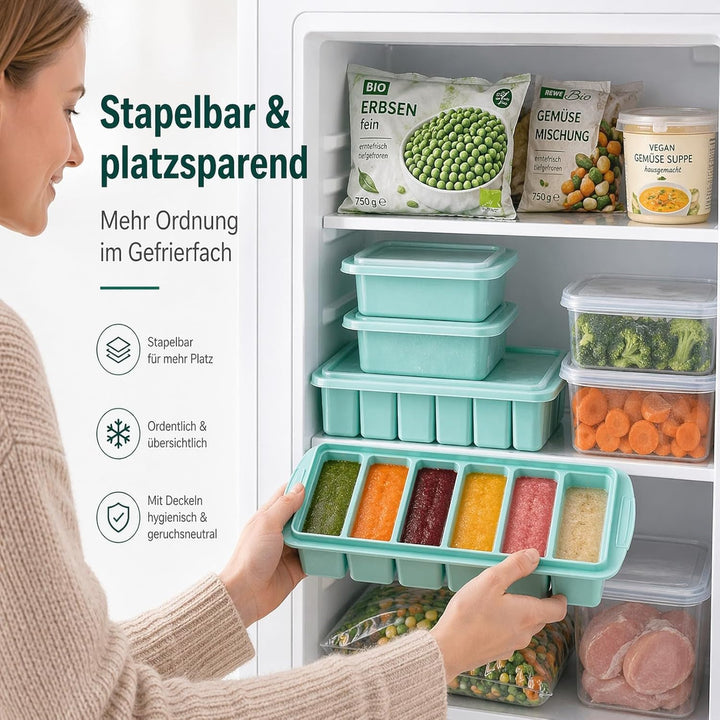 Silikon Gefrierform 3er Set mit Deckel – für Meal Prep, Suppe &amp; Sosse | 6 × 125 ml + 2 × 500 ml für