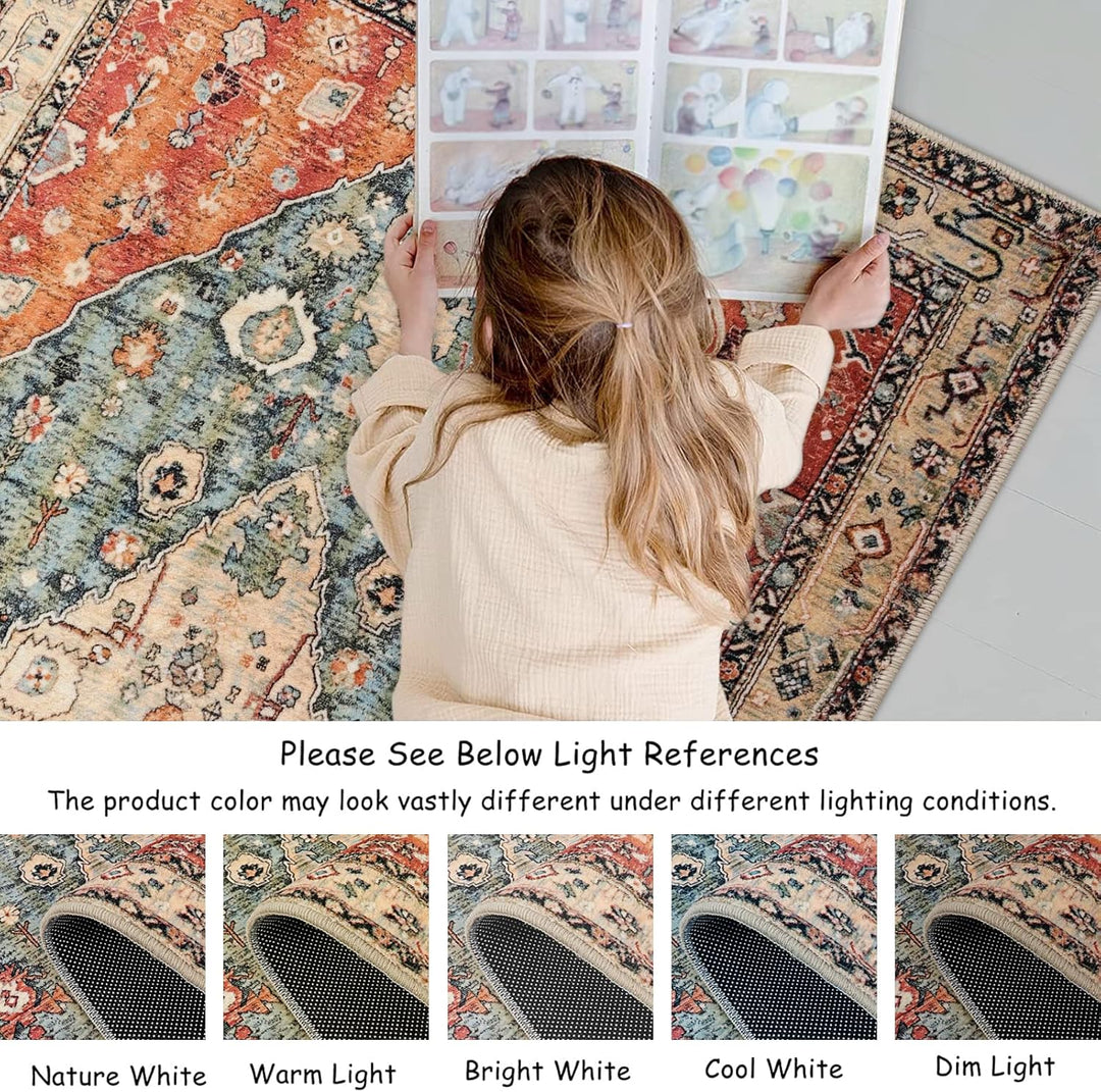 KIMODE Boho Fussmatte Innen, 60 x 90cm Kurzflor Fussmatte Waschbar, Distressed Kunstwolle rutschfest