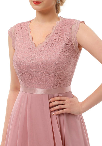 Dressystar Damen Ballkleid Maxi Lang Abendkleider Elegant für Hochzeit Spitzen Cocktailkeid S Kurz-b