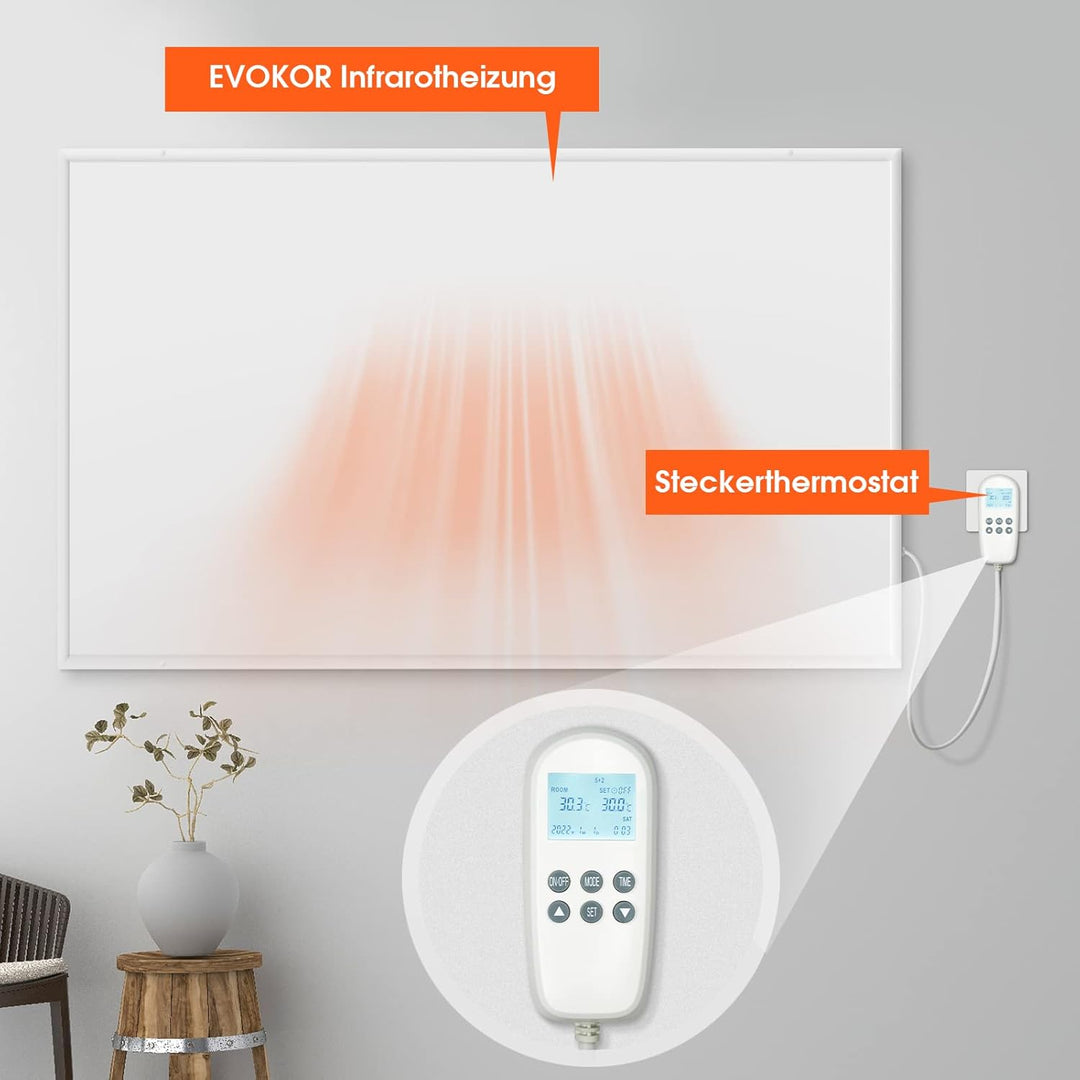 EVOKOR Infrarotheizung mit Thermostat 850W, Infrarot Heizung Wandmontage mit Überhitzungsschutz, Hei