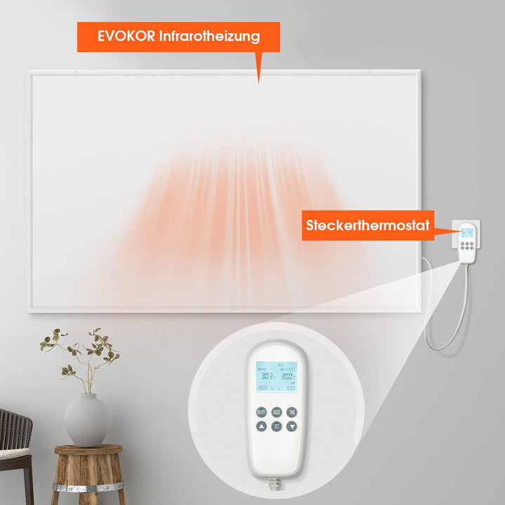 EVOKOR Infrarotheizung mit Thermostat 850W, Infrarot Heizung Wandmontage mit Überhitzungsschutz, Hei