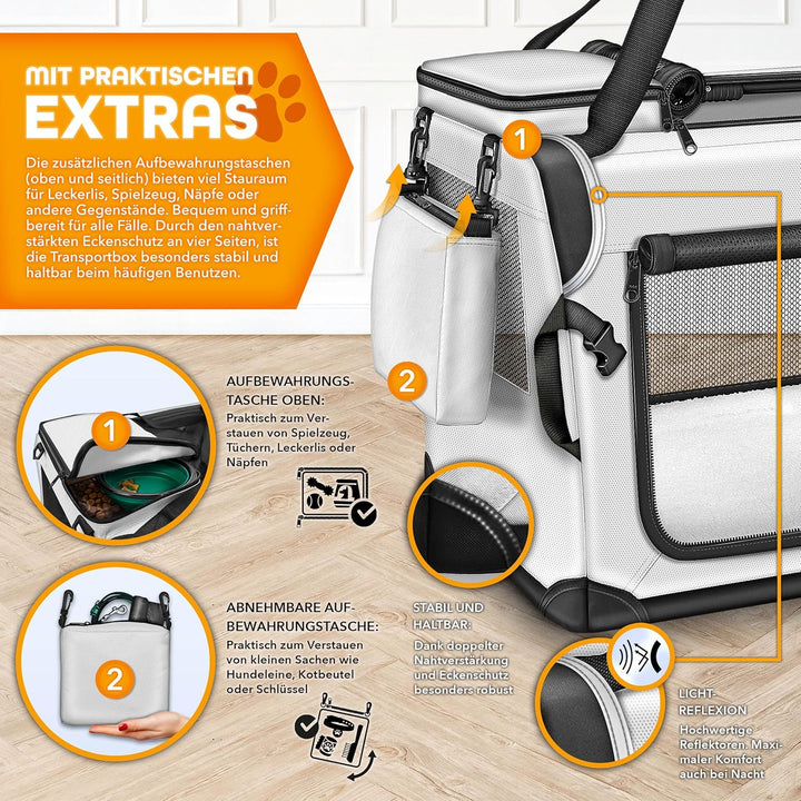 TRESKO® Hundebox faltbar inkl. Leckmatte und Spatel S 50x34x34cm | Transportbox für Hunde und Katzen