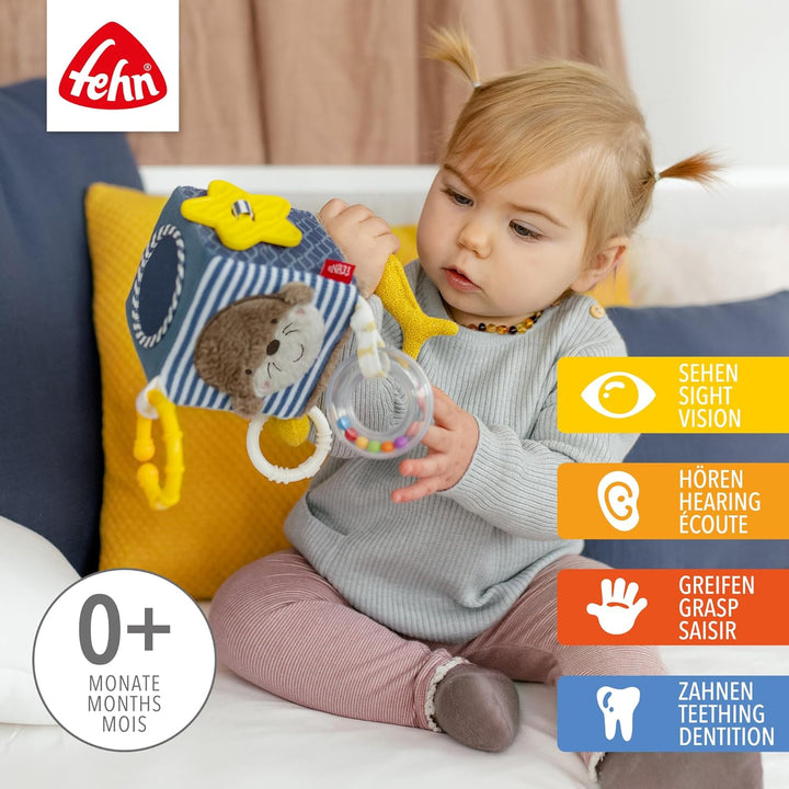 Fehn Activity-Würfel Otter – Motorik-Spielzeug mit Greifelementen zum Aufhängen – Für Babys und Klei