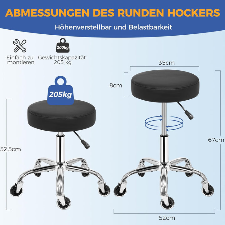 ANWBROAD Rollhocker höhenverstellbar mit Rollen 360° Drehhocker Hocker, Arbeitshocker bis 205 kg bel