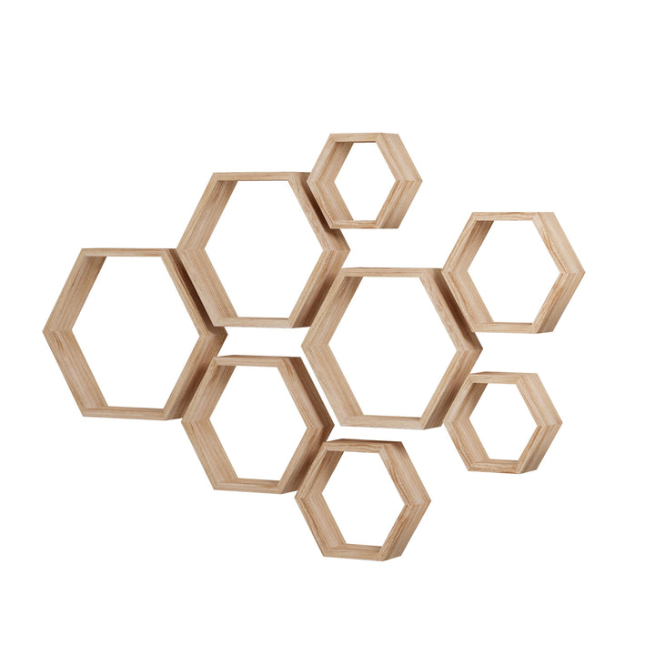 Sechseckige Wandregale Wabenförmige Regale 8er-Set Wandmontierte Holzregale im Landhausstil Wand-Auf