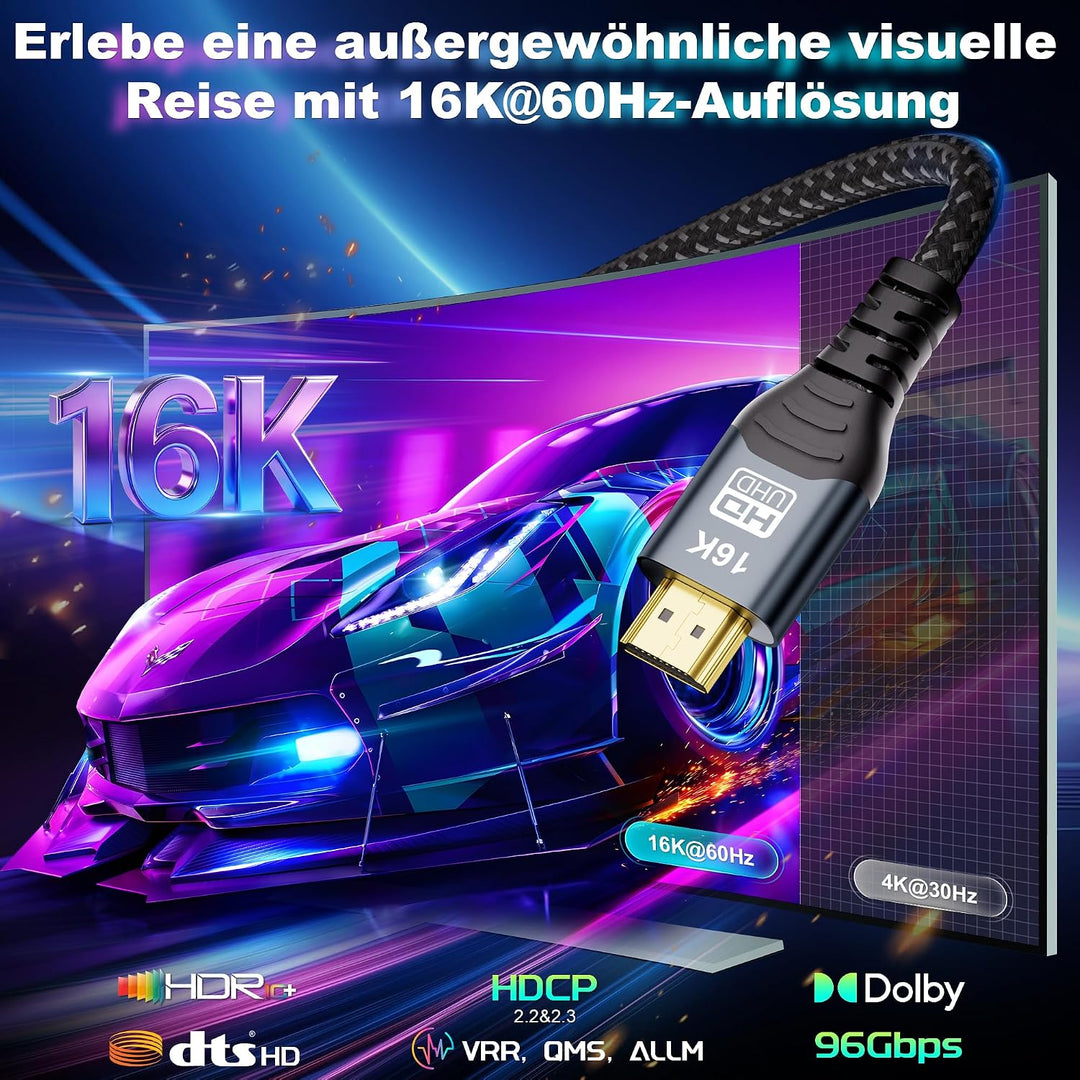 CAKOBLE HDMI Verlängerungskabel 2m,[2 Stück 2m] HDMI 2.2 Kabel 96Gbps Ultra-High-Speed,16K@60Hz,8K@2