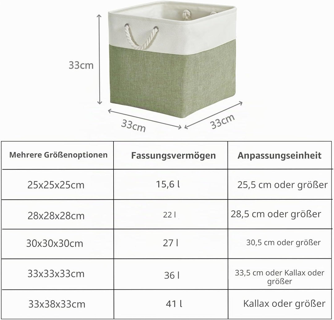 Aufbewahrungsboxen Stoff, 33x33x33cm körbe Aufbewahrung für Spielzeug Regal Garderobe,Waschbar(Grün/