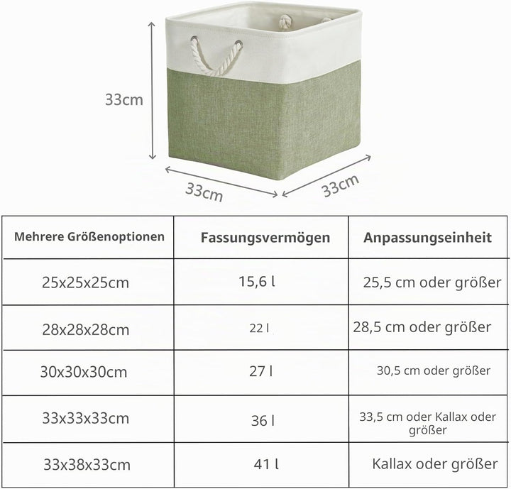 Aufbewahrungsboxen Stoff, 33x33x33cm körbe Aufbewahrung für Spielzeug Regal Garderobe,Waschbar(Grün/