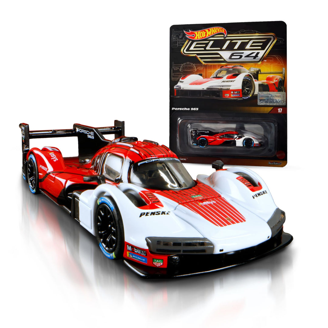 Hot Wheels Elite 64 Porsche 963, Auto im Massstab 1:64, teilweise inspiriert von den legendären Pors