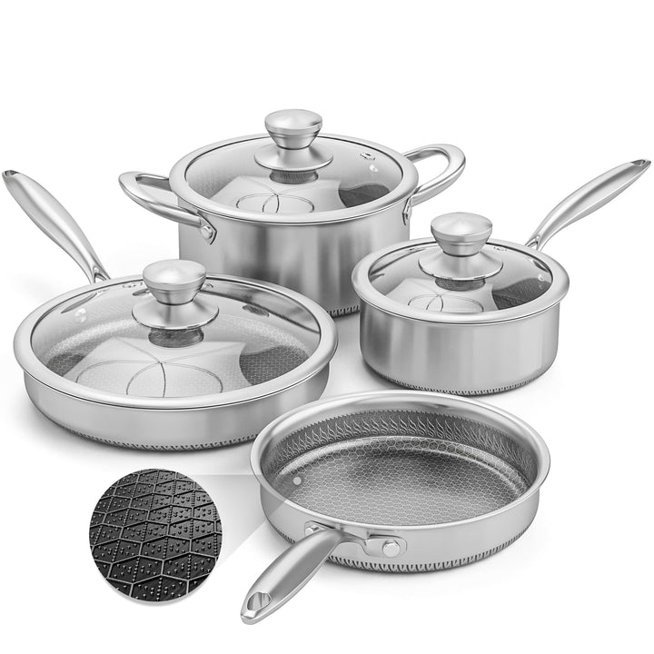 Edelstahl-Kochgeschirr-Set, 7-teilig, antihaftbeschichtet, Töpfe und Pfannen mit 4-lagiger Antihaftb