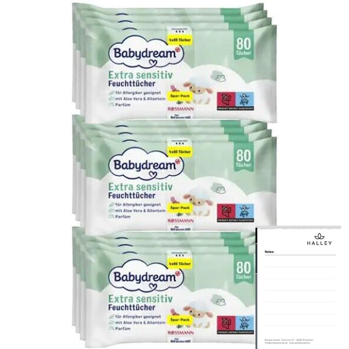 Babydream extra sensitive Feuchttücher 960 Stück 12x80 Tücher ohne Pafüm, mit Aloe Vera & Allantion,