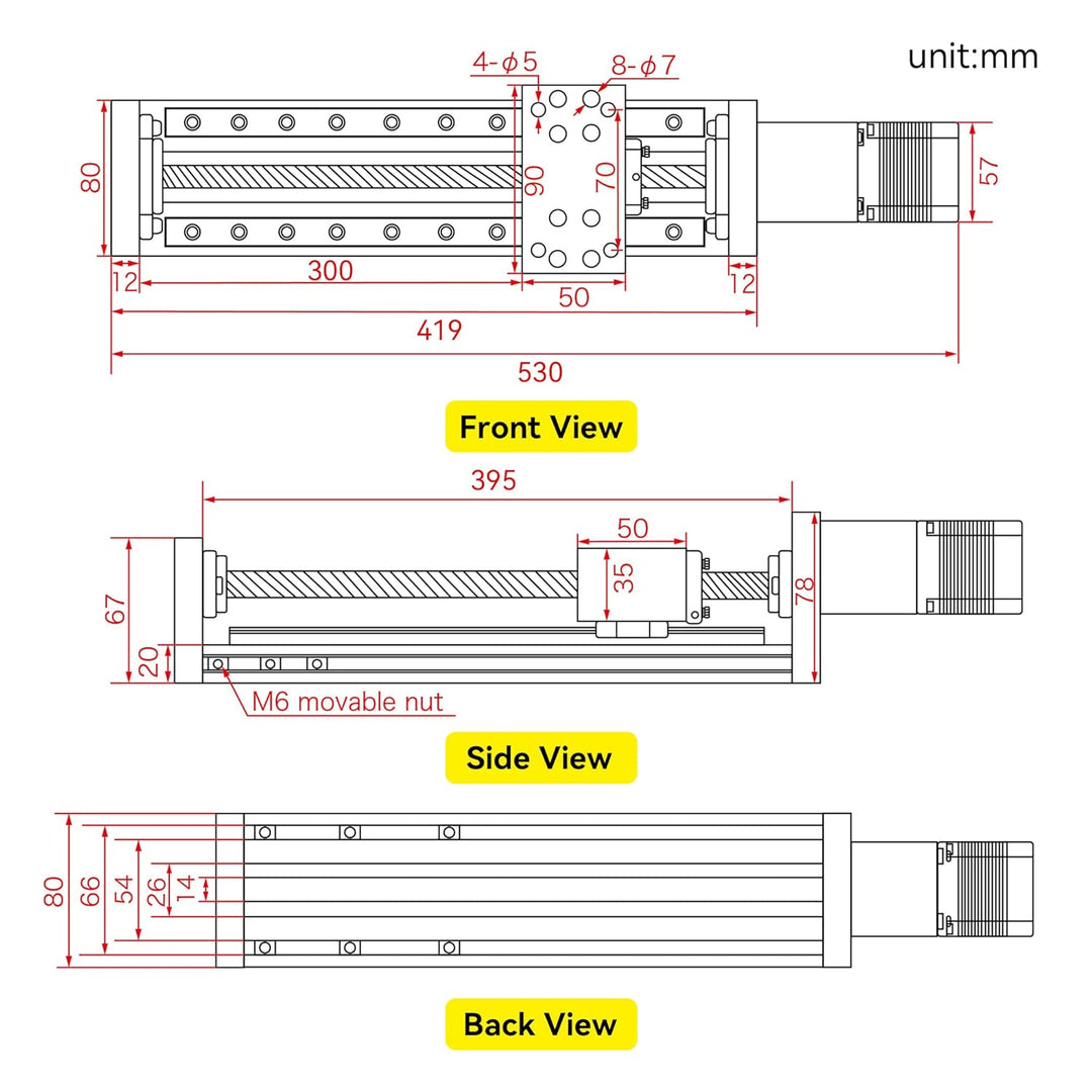 RATTMMOTOR Lineartisch-Aktuator,CNC Linearantrieb Effektiver Hub 300mm Linearführung Mini CNC Linear