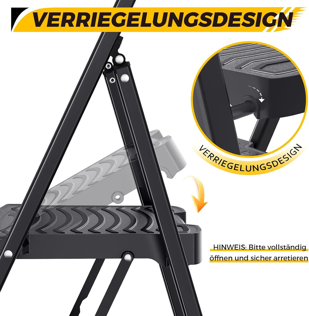 KINGRACK Trittleiter 2 Stufen, Leiter Klappbar mit Handlauf Belastbar bis 150 kg, Rutschfester Tritt