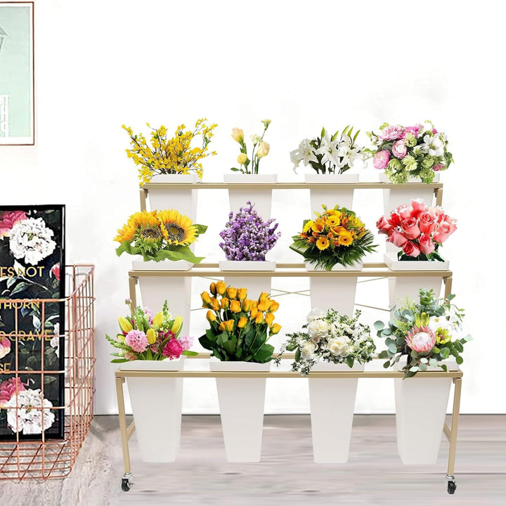 KEPMOGOH Blumenständer Aus Metall, Mit Rädern, Standregal Pflanzständer, Blumenregal-Anzeigen-Regal