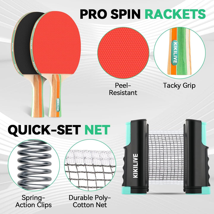 Tischtennis Set mit ausziehbarem Netz, 2 Schlägern, 6 Bällen und Tragetasche – das tragbare Set für