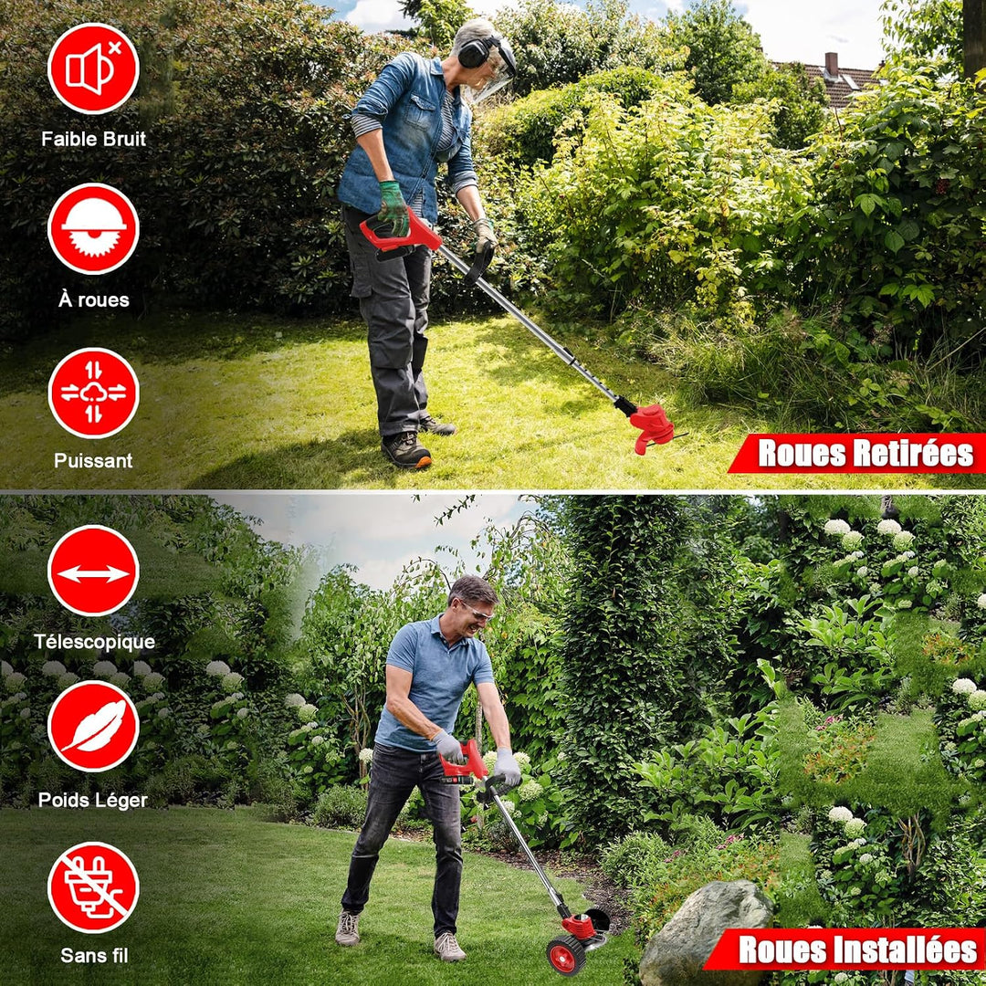 Akku-Rasentrimmer 21V Elektrischer Rasentrimmer - Motorsense akku Mit 2x2000mAh Batterie und 4 Messe