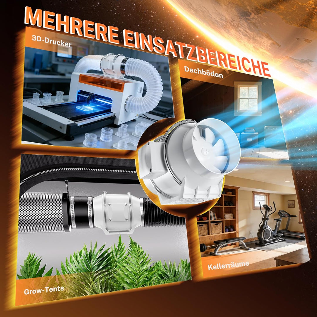 YJHome 150mm Inline Rohrventilator mit Drehzahlregler, 540m³/h Rohrlüfter Rauchabsaugung Regelbar mi