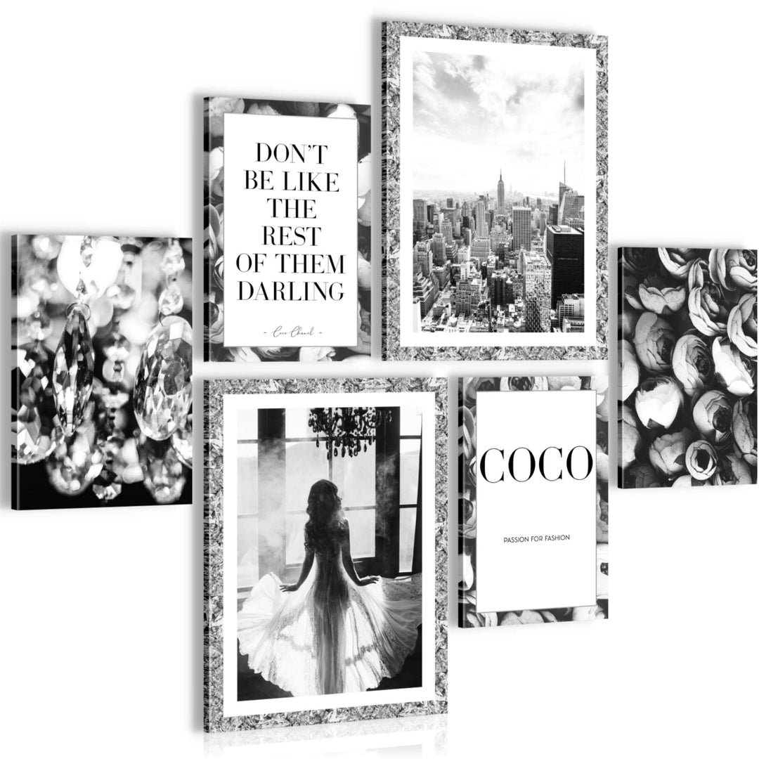 Novart Wandbilder Set Fashion Coco New York Schwarz Weiss - KEIN EXTRA RAHMEN BENÖTIGT - Modern Deko
