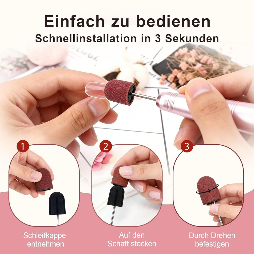 120# Körnung Schleifkappen Set für Nagelbohrer, 50 Stück Maniküre Schleifbänder mit Schaft, Langlebi
