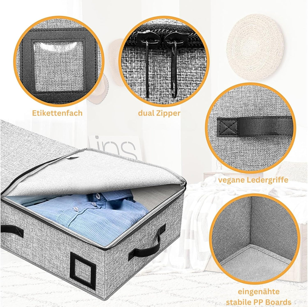 Gabbrielli Home & More Unterbett-Organizer 2 Stück – 1200D Leinen, faltbar, formstabil, Deckel & Rei