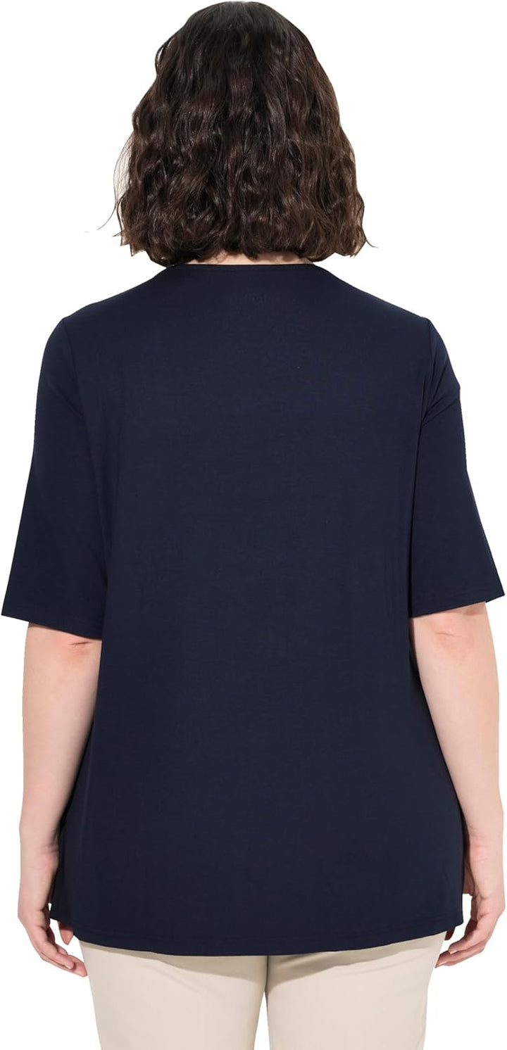 Ulla Popken Damen T-Shirt, vorne doppellagig, V-Ausschnitt, Halbarm 42 Mitternachts Blau, 42 Mittern