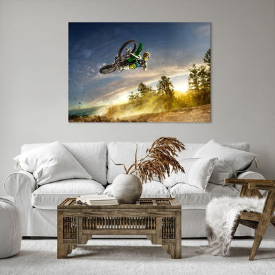 Bilder auf Leinwand 100x70cm Leinwandbild Motorrad Extrem Spass Wettbewerbe Gross Wanddeko Bild Schl