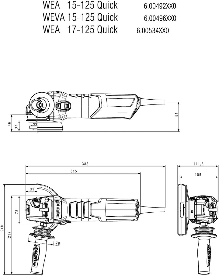 metabo Winkelschleifer WE 17-125 Quick - 1700 W, 125 mm, 11.000 U/min, 3.7 Nm Drehmoment - Werkzeugl