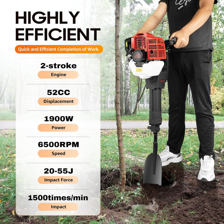52CC Gartenfräse 2-Takt Motor Garten Baum Bagger 1900W Benzin Handgeführte Gartenbaumgräber Luftgekü