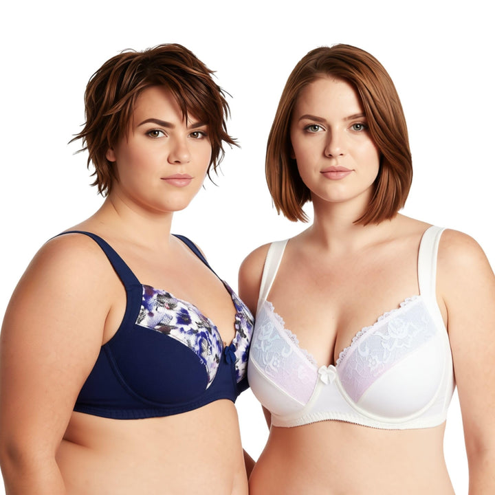 Curve Muse Übergrösse Ungefüttert Bügel Spitzen-BH mit gepolsterten Schultergurten-2er Pack 80D Sahn