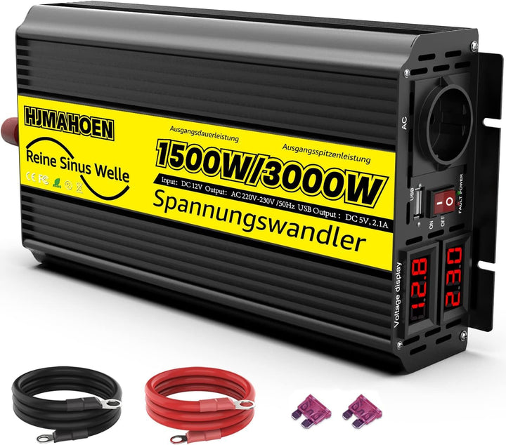 1500W/3000W Reiner Sinus Wechselrichter 12V auf 230V Reine Sinuswelle Spannungswandler, für Wohnmobi