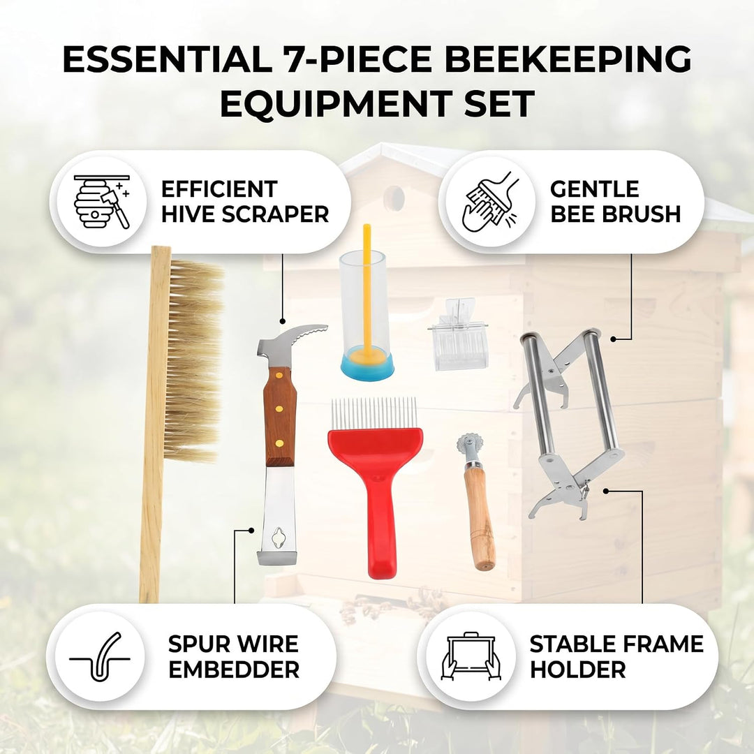 Set von 7 PC -Appizierwerkzeugen, Bienenbürste Queen Markierungskäfig Gabel zum Aufstehen Königinfän