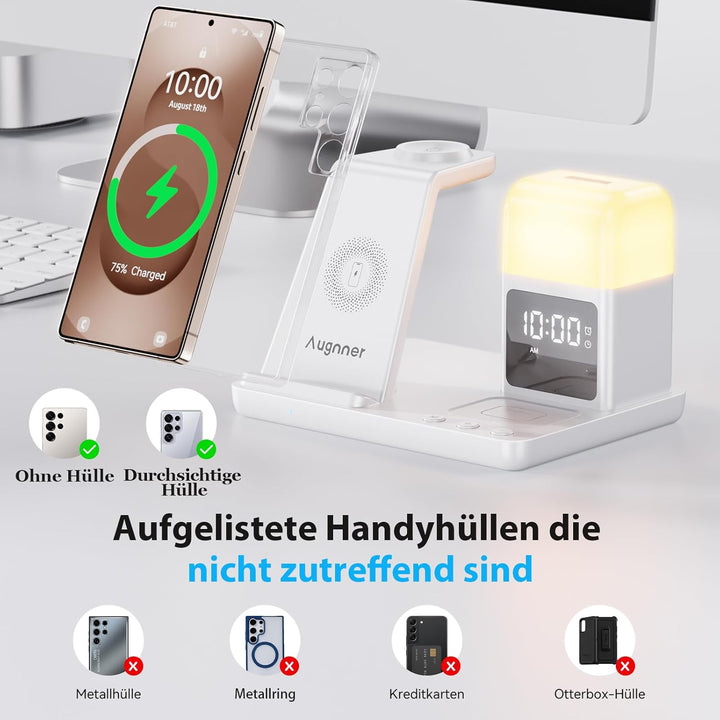6 in1 Upgradierter Induktive Ladestation für Samsung mit Wecker & 3-Farben-Licht | Wireless Charger