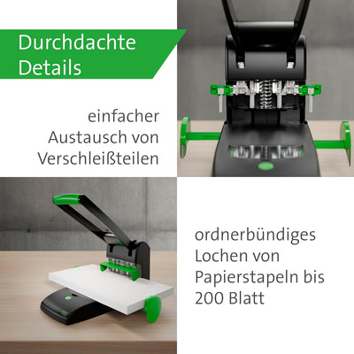 Novus B 2200 re+new nachhaltiger Blocklocher (200 Blatt, Zwei- und Vierfach-Lochung, Vollmetallgerät