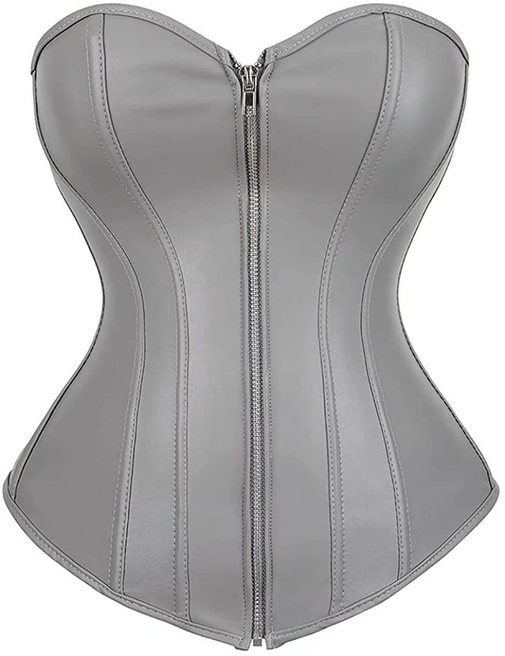 Josamogre Leder Korsett Top Damen Corsage Reissverschluss Sexy M Silver, M Silver