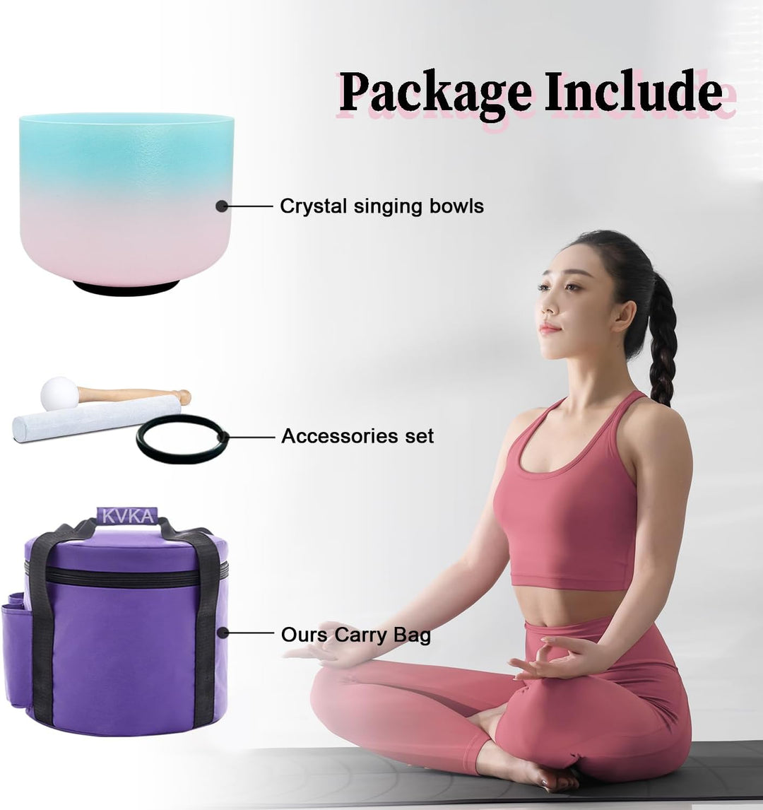 KVKA 20cm Klangschalen, 432Hz 8 inch G note Half-pink Design Chakra Klangschale für Yoga Meditation